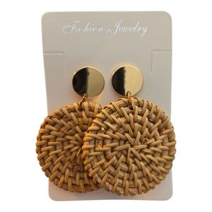 Gold and Tan Statement Woven Earrings, NEW!